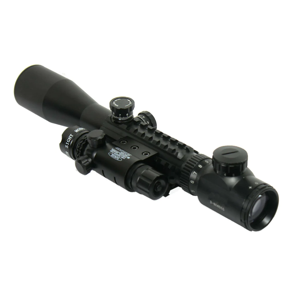 Tactical C3-9X40EG Optical Rifle Scope with Green Laser Sight Mounts & Acc Rails