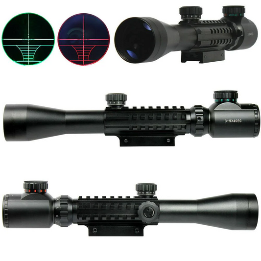 Tactical C3-9X40EG Optical Rifle Scope with Green Laser Sight Mounts & Acc Rails